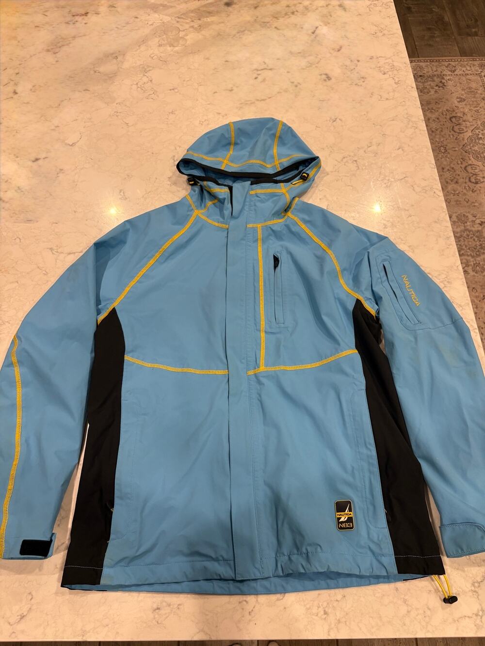Nautica Blue & Black Hooded Outdoor Jacket Size M